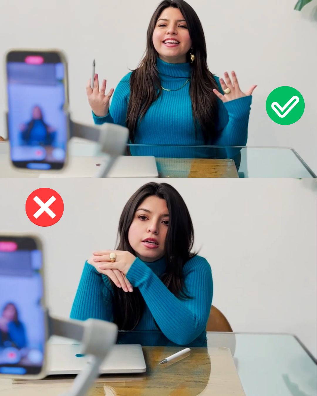 Mujer grabando un video profesionalmente